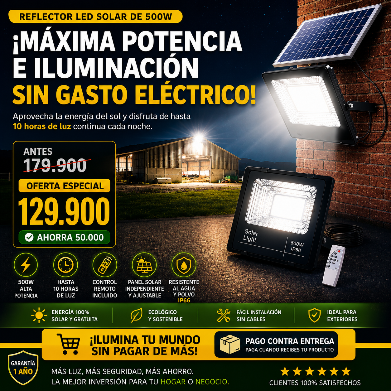 Reflector solar 500W + ENVIO GRATIS🎁
